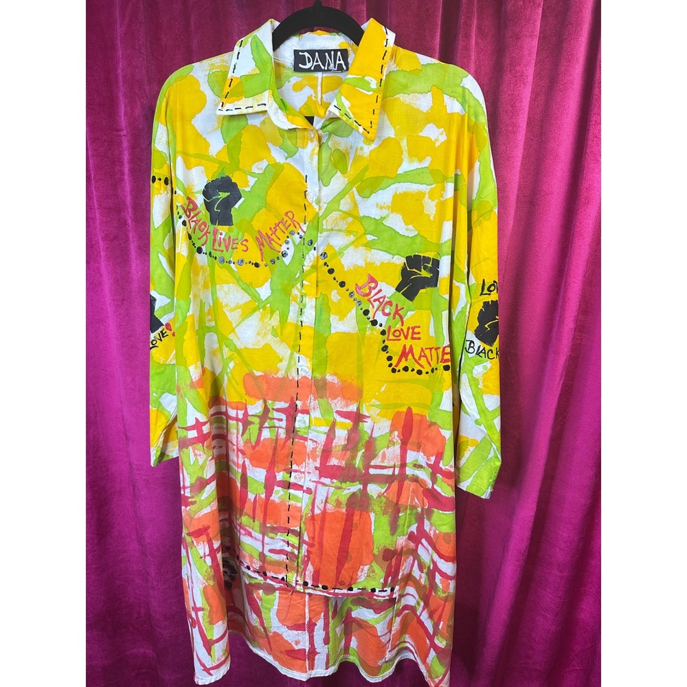 Dana Button Up Shirt Womens One Size Multicolor Excellent Black Lives Matter BLM